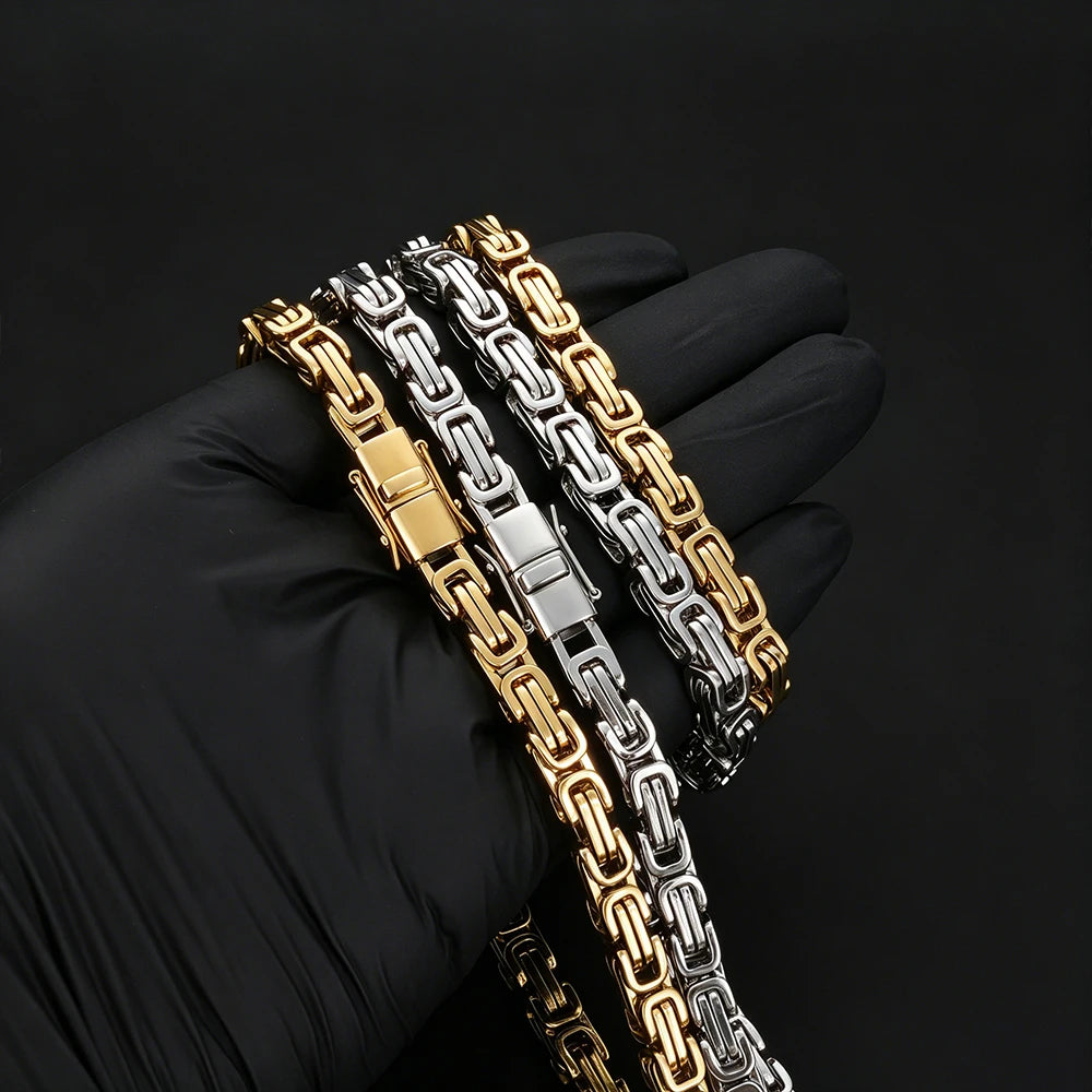 Iced Out Byzantine Chain Necklace & Bracelet — Stainless Steel