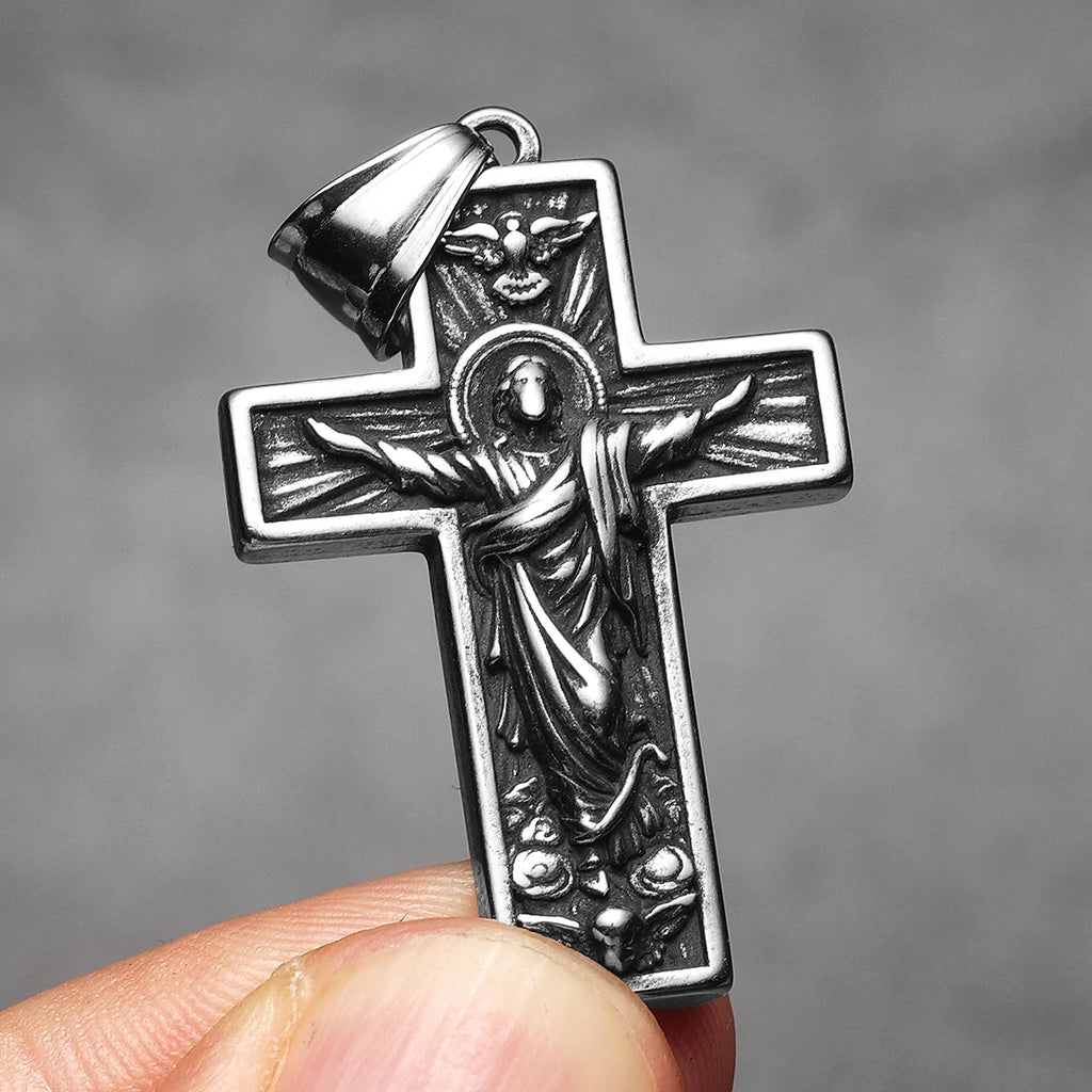 Cross Jesus Pendant Necklace — Stainless Steel