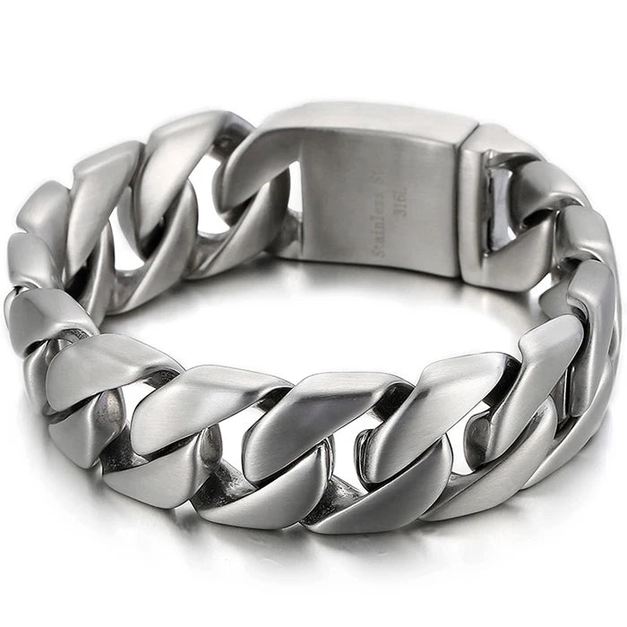 Matte Polished Gold Color Stainless Steel Men's Bracelet for Man 20MM Curb Link Chain Wrist On Hand Bands Jewelry