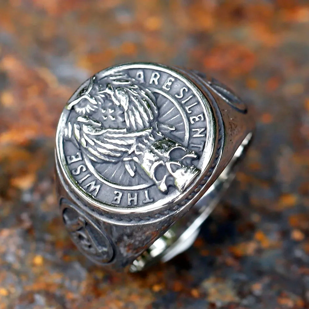 2023 New Gothic viking Freemasonry and raven skull Ring For Men Women Stainless Steel Male Anel Gift free shipping
