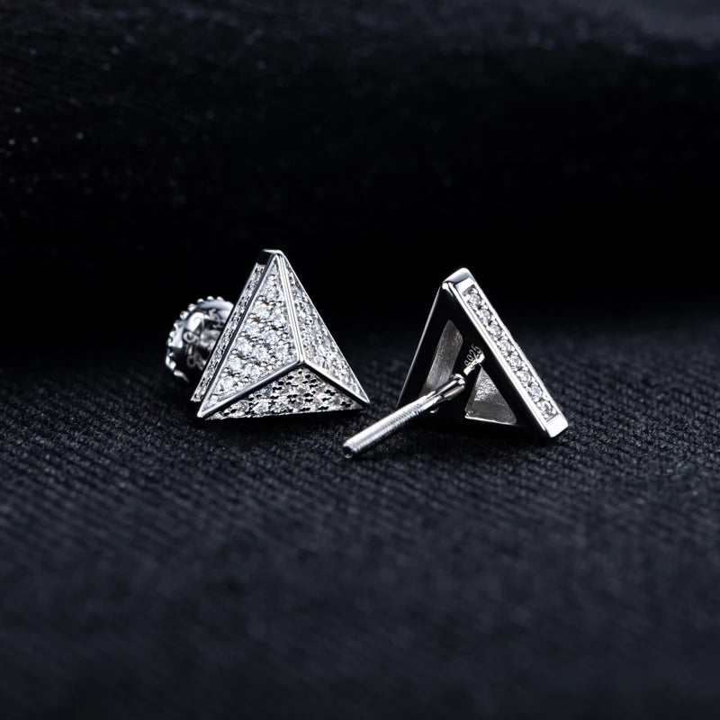 Iced Out Triangle Stud Earrings — 925 Silver