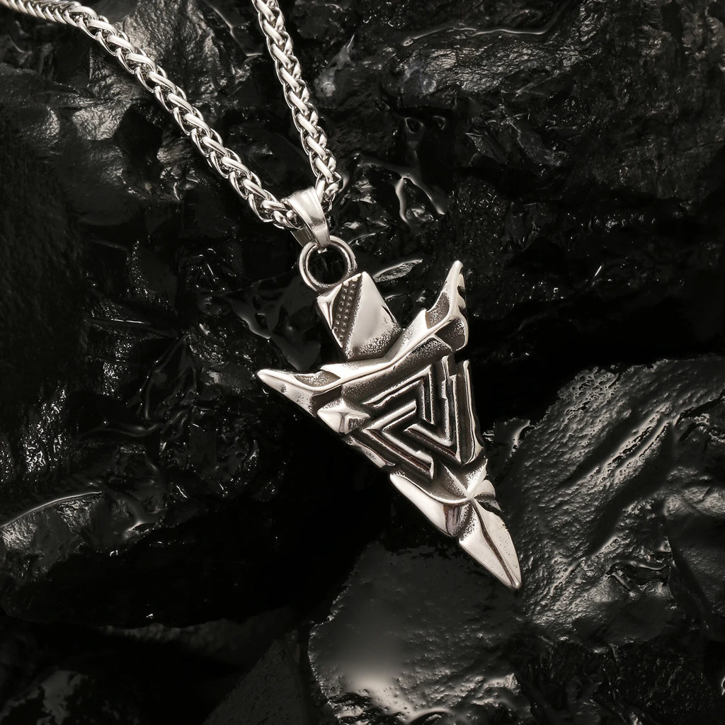 Viking Arrowhead Valknut Pendant Necklace — Stainless Steel