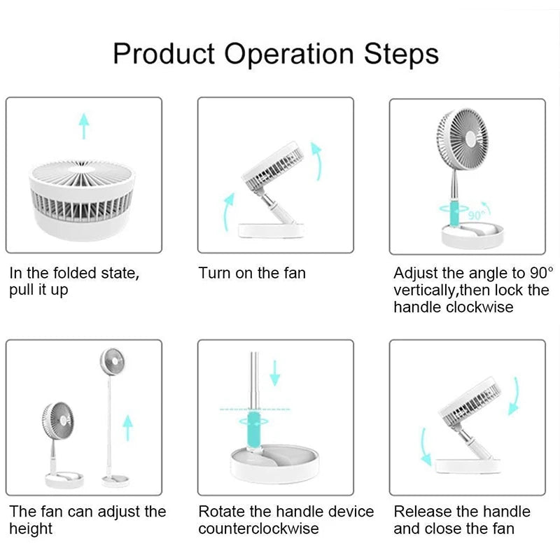 Portable Fan Rechargeable Mini Folding Telescopic Floor Low Noise Summer Fan Cooling For Household Bedroom Office Deskto