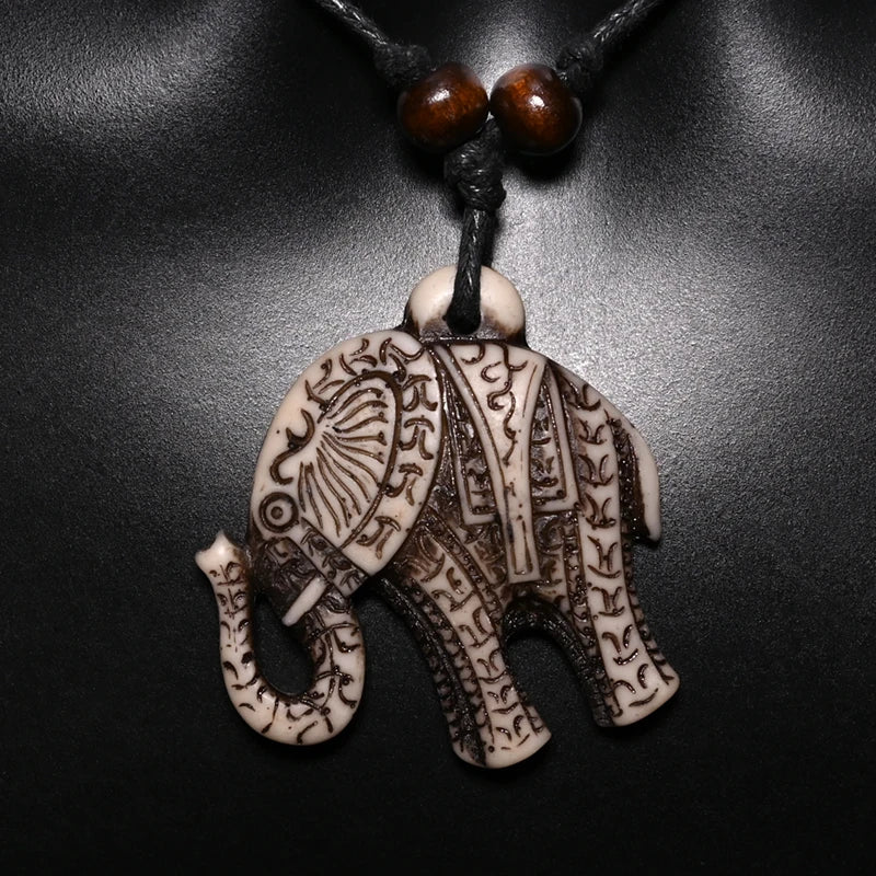 FX701 Elephant necklace Vintage pendant Man Choker Retro Africa Jewelry Tribal style Imitation Yak Bone necklace Amulet