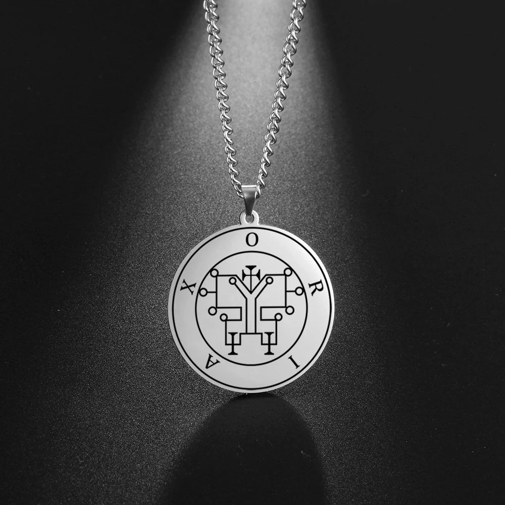 LIKGREAT Lesser Key of King Solomon Occult Sigil 72 Demon Charm Medalion Necklace for Men Women Stainless Steel Magic Talisman