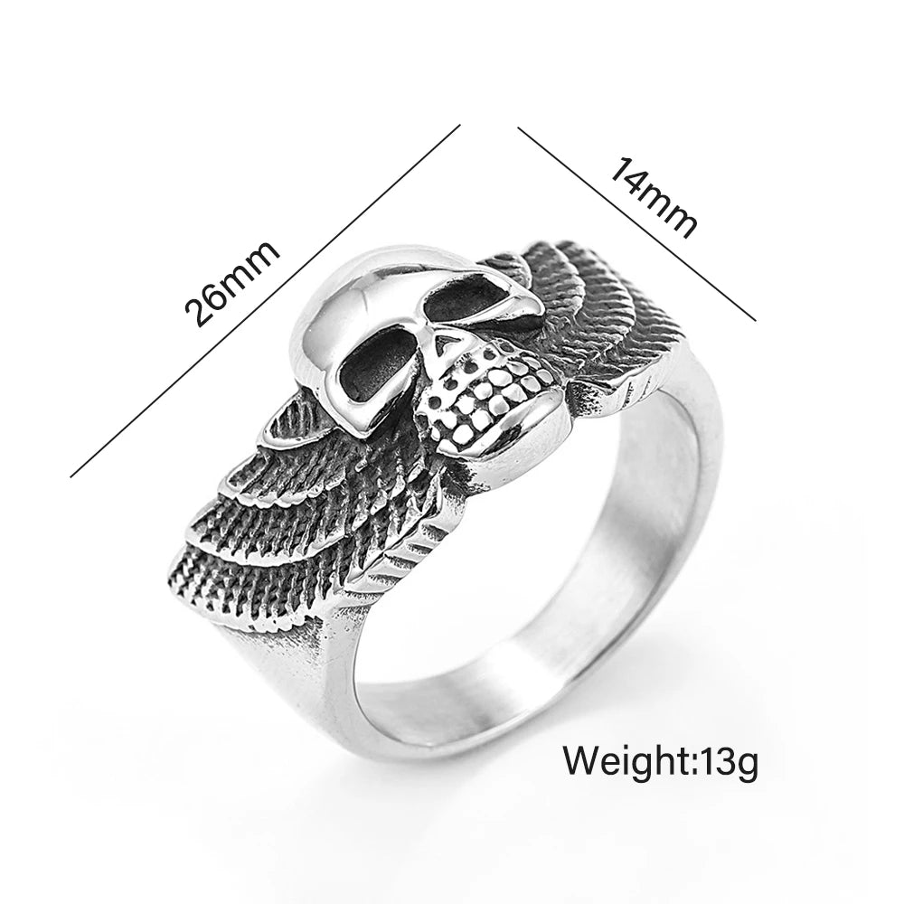 Angel Wings Skull Ring — Stainless Steel