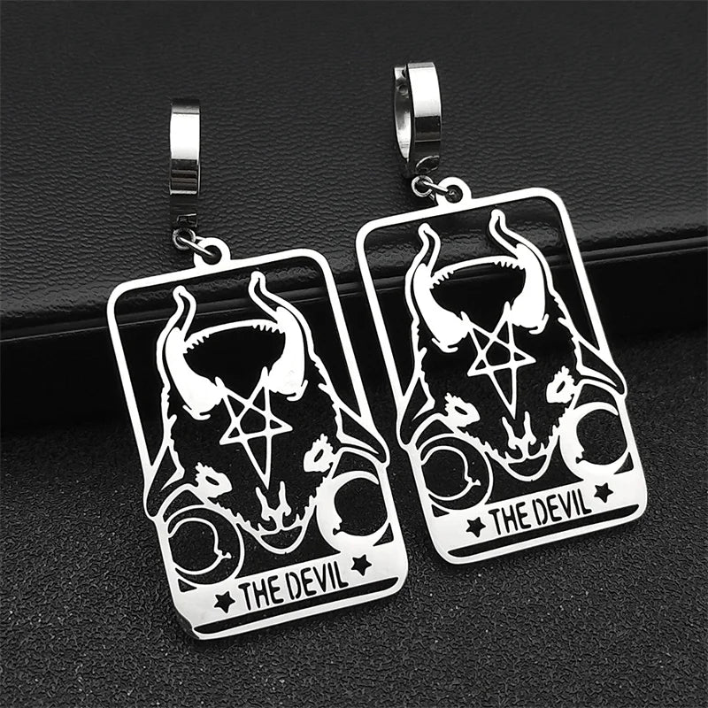 Star Moon Steel Earrings Vintage Goat Sheep Head