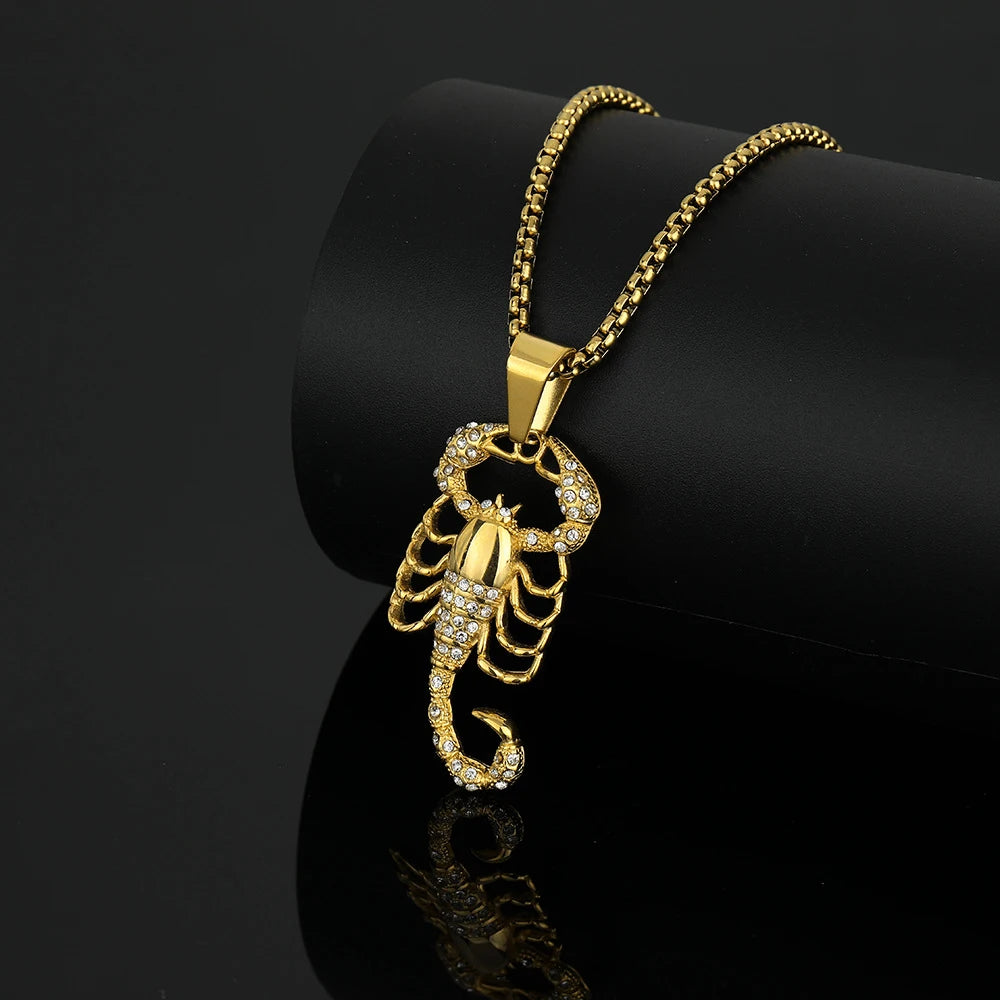 Iced Out Scorpion Pendant Necklace — Gold