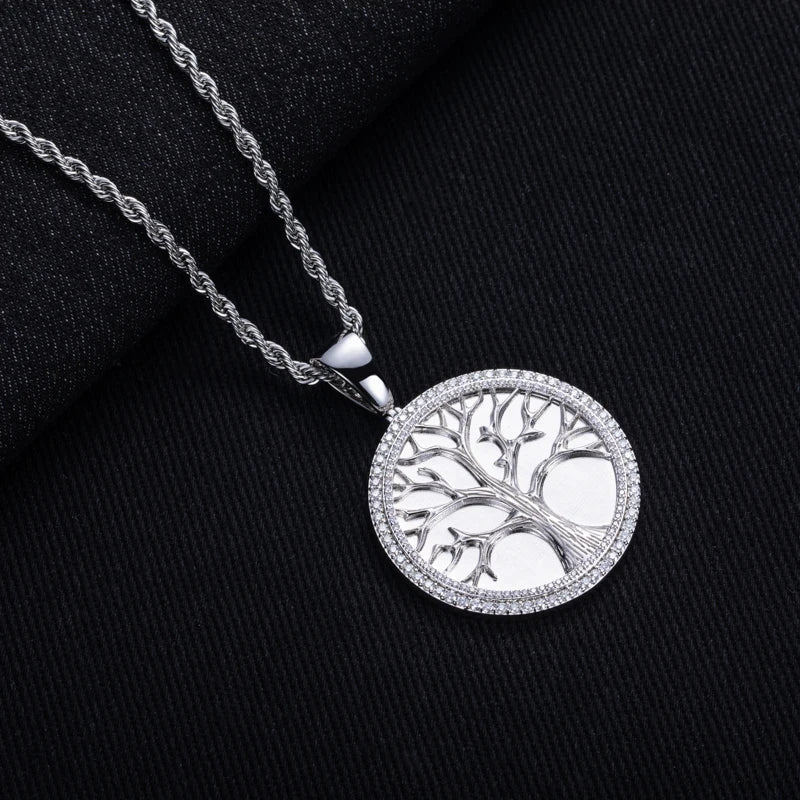 Iced Out Tree of Life Pendant — 14K Gold