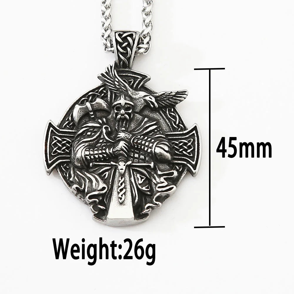 Vintage Viking Warrior Odin Necklace Men Nordic Stainless Steel Cross Trinity Pendant Necklace Gothic Skull Chain