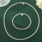925 Sterling Silver 4mm Chain Male Twisted Rope Necklace Bracelets Fashion Women Men Silver High Quality Jewelry Set