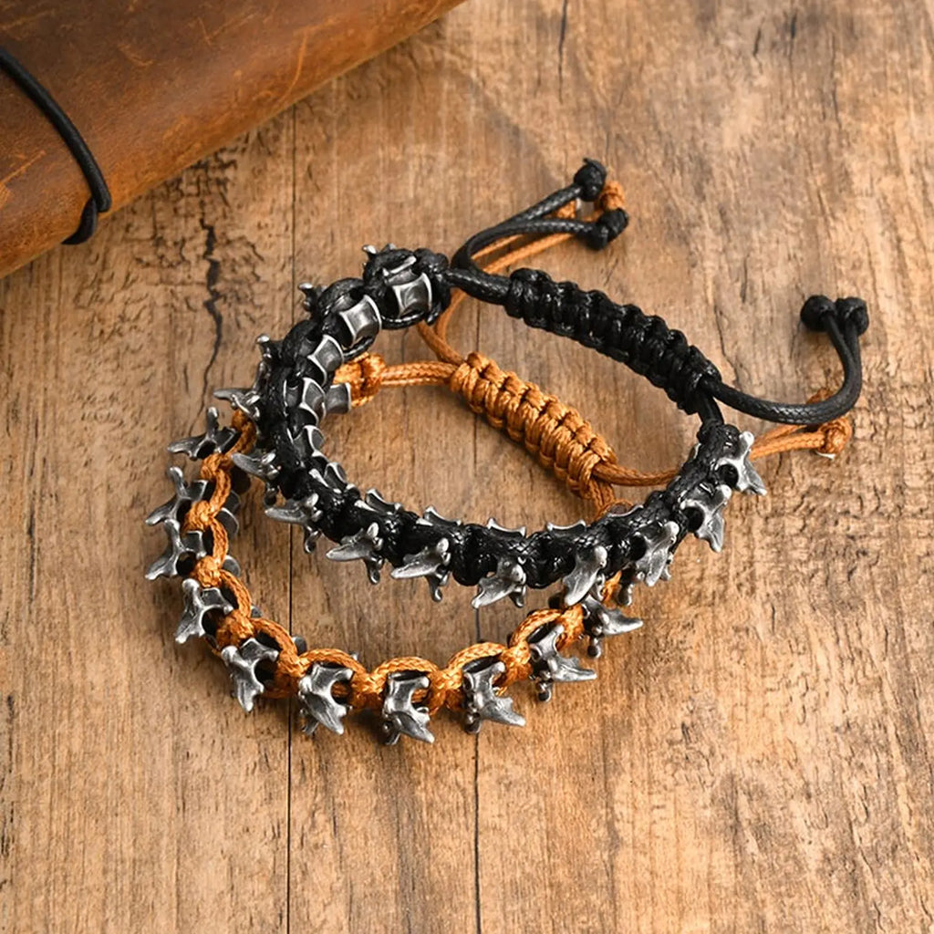 Rock Punk Dragon Spine Woven Bracelet for Men Boys,11MM Width Vintage Woven Metal Bracelet,Jewelry Gift for Him
