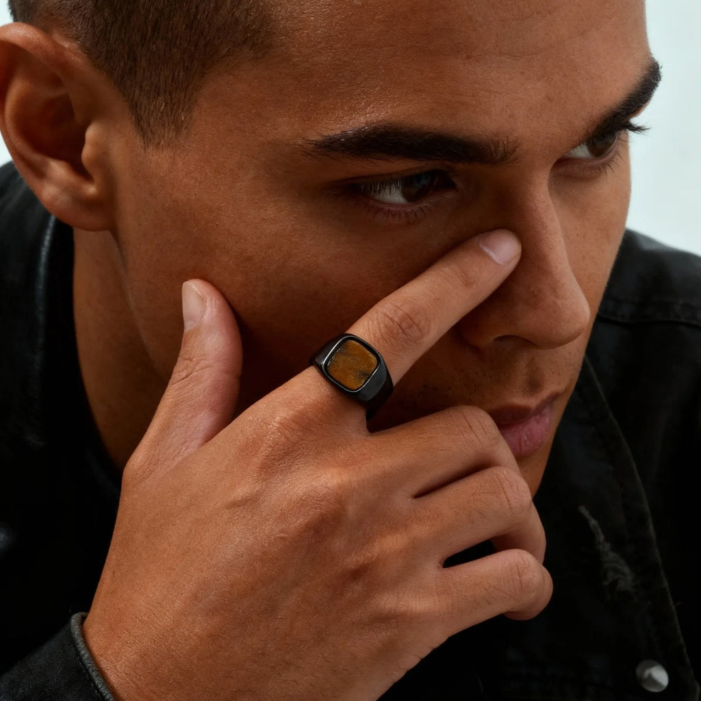 Tiger Eye Signet Ring — Stainless Steel