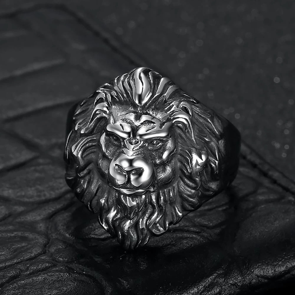 Hip Hop Gold Color Lion Head Ring Stainless Steel Big Large Animal Lion Finger Rings For Men Boys Punk Rapper Jewelry