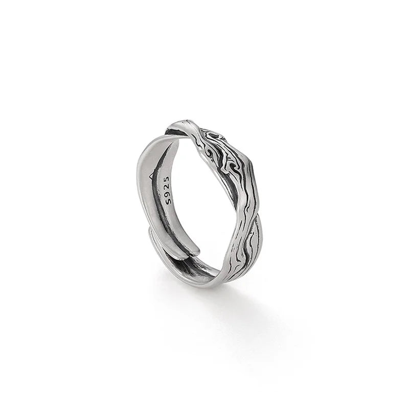 Vintage Pine Cypress Tree Pattern Ring Male Jewelry Adjustable Trendy 925 Silver Ring For Men Index Finger Accessories