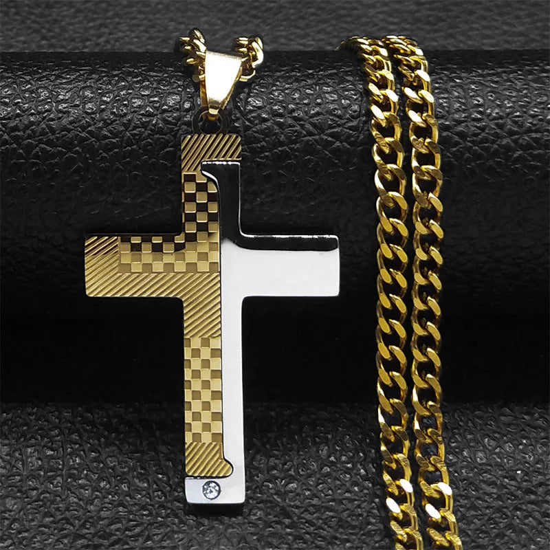 Cross Crucifix Black Pendant Goth Biker Punk Crystal