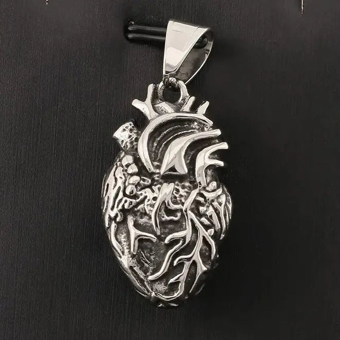 Personality Punk Quality Titanium Steel Anatomical Heart Pendant Necklace for Men Creative Jewelry