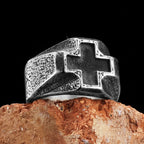 Vintage Black Cross Amulet Ring for Men — Stainless Steel