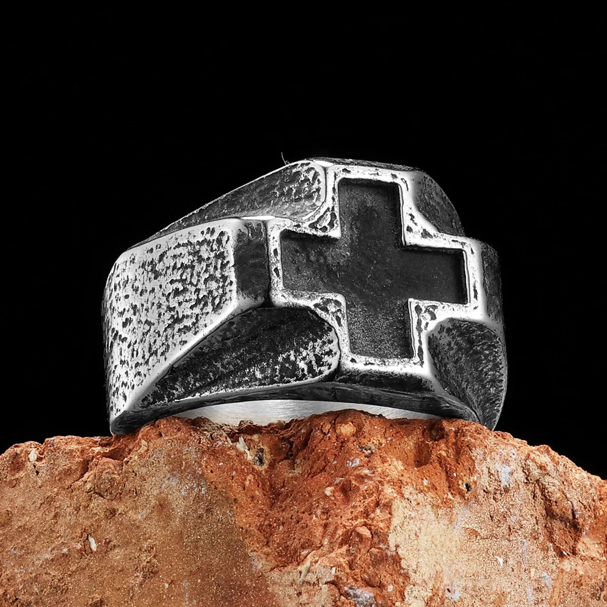 Vintage Black Cross Amulet Ring for Men — Stainless Steel