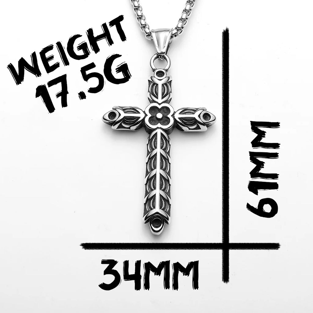 Engraved Cross Stainless Steel Pendant Necklace