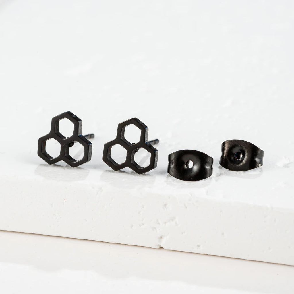 1 Pair Tiny Stainless Steel Honeycomb Earrings For Women Girl Hexagon Ear Stud Geometry Chemistry Molecular Stud Earring