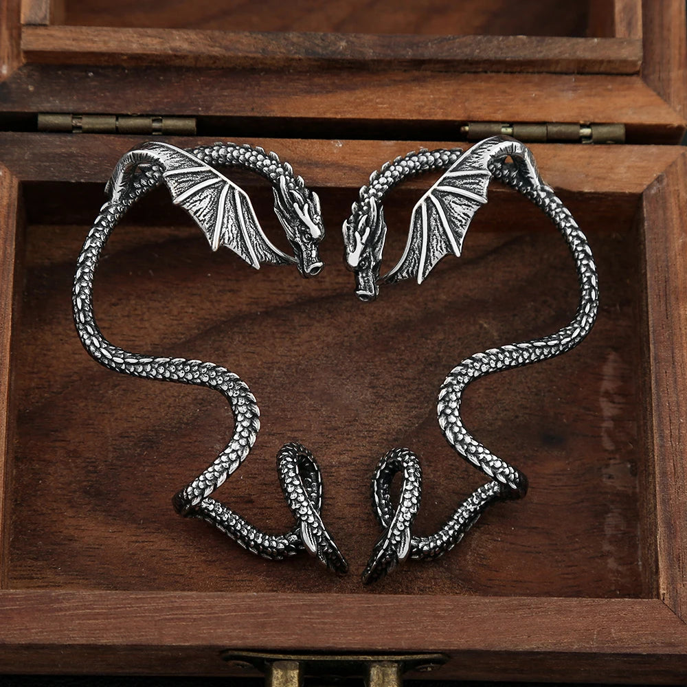 Dragon Steel Earrings Vintage Winged Punk Cuff