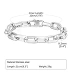 Silver Rectangle Chain Bracelet — Stainless Steel