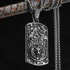 Vintage Lion Head Dog Tag Necklace — Stainless Steel