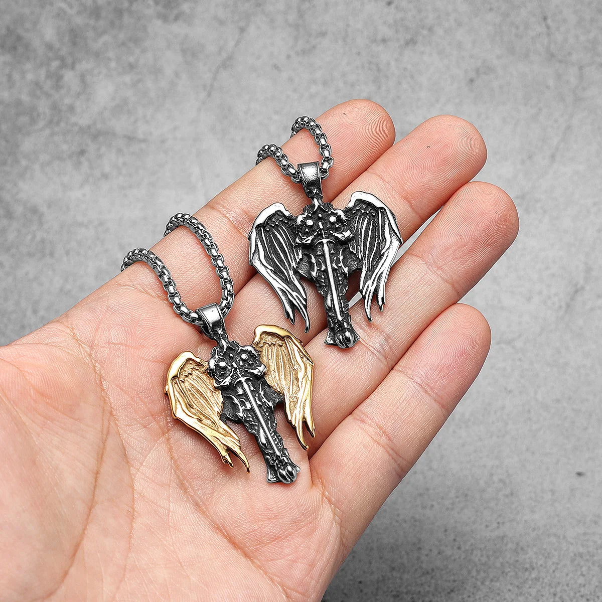 Archangel Pendant 316L Stainless Steel St.Michael Wings Necklaces Men Powerful Amulet Chain Punk Jewelry Best Gift Dropshipping