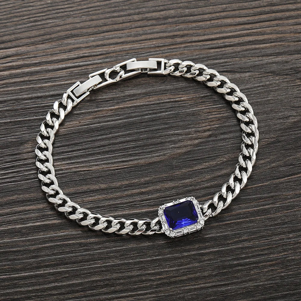 Iced Out Cuban Bracelet Stainless Steel Square Stone