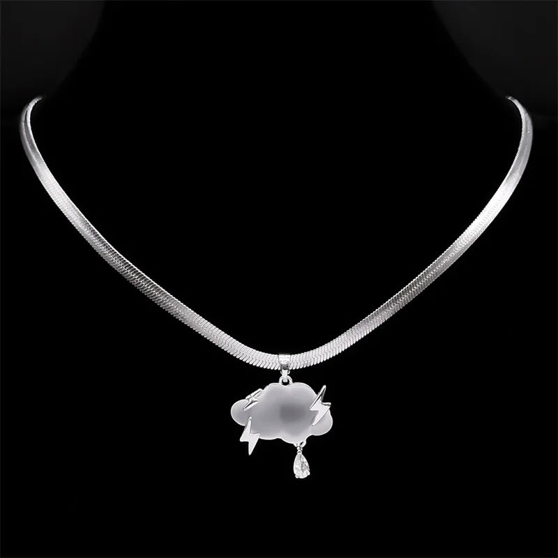 Iced Out Steel Chain Y2k Floating Cloud Lightning