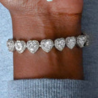Hip Hop Full Crystal Heart Tennis Chain Bracelets for Men Women Bling Square Rhinestone Cuban Link Chain Bracelet Luxury Jewelry