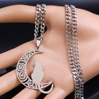 Wicca Moon Cat Choker — Stainless Steel