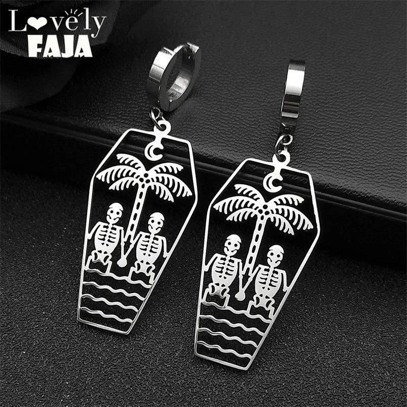 Skull Steel Earrings Dark Punk Coffin Hand Hoop