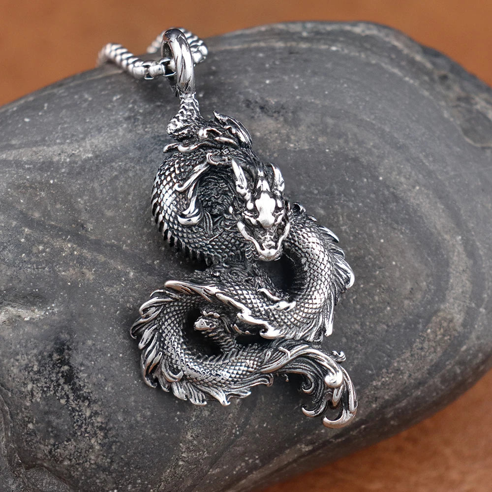 Chinese Dragon Stainless Steel Pendant Necklace