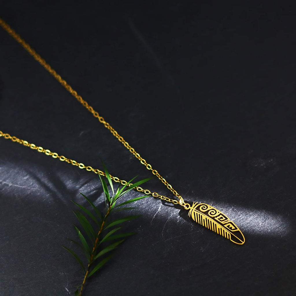 Kinitial Boho Feather Pendant Male Necklace For Women Men Stainless Steel Silver Color Leaf Chain Jewelry Gift collar