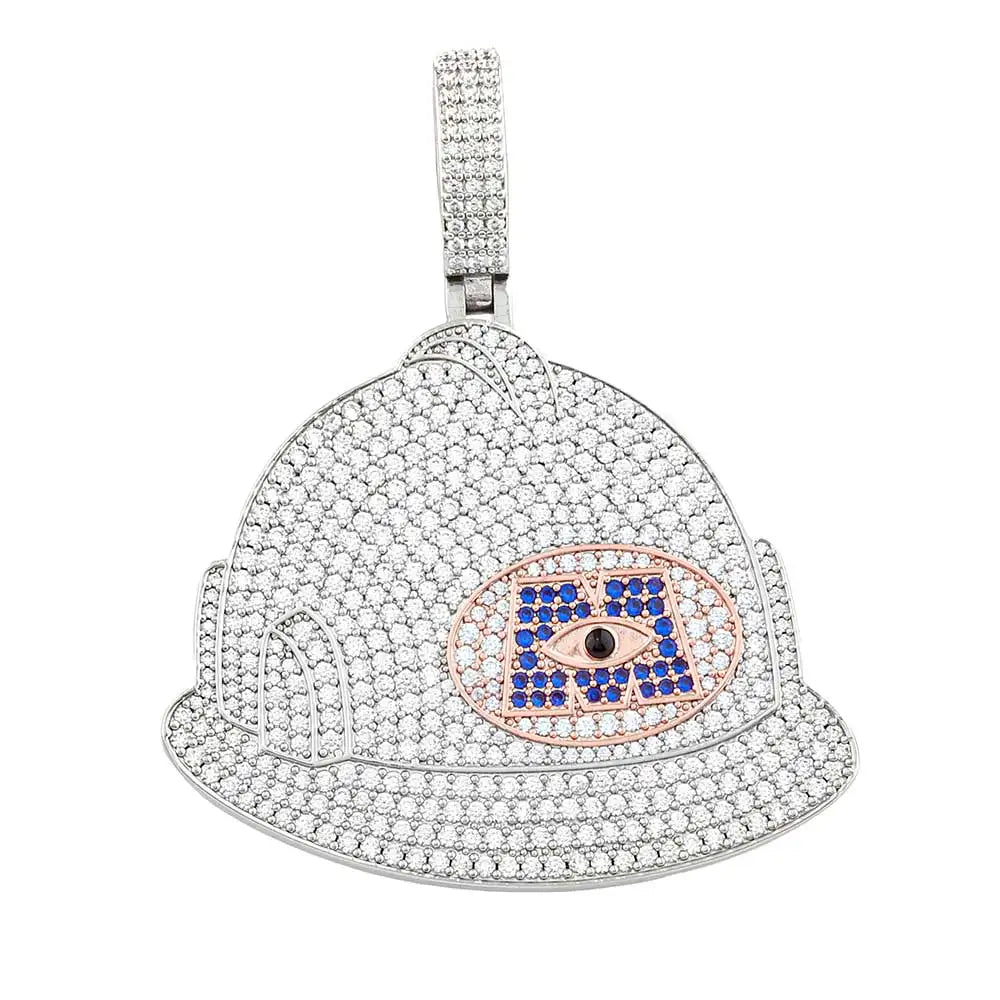 Iced Out Helmet Pendant Necklace CZ