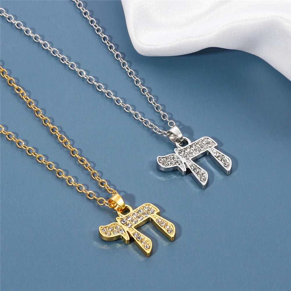YILUOCD Chai Jewish Pendent Necklace for Women Zirconia Hebrew Letter Hai Pendent Religious Supernatural Talisman Amulet Jewelry