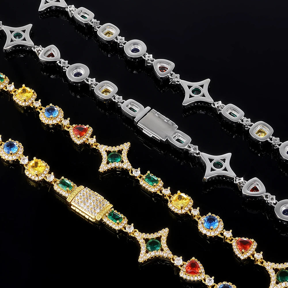 Iced Out Chain Necklace Stainless Steel Multicolor