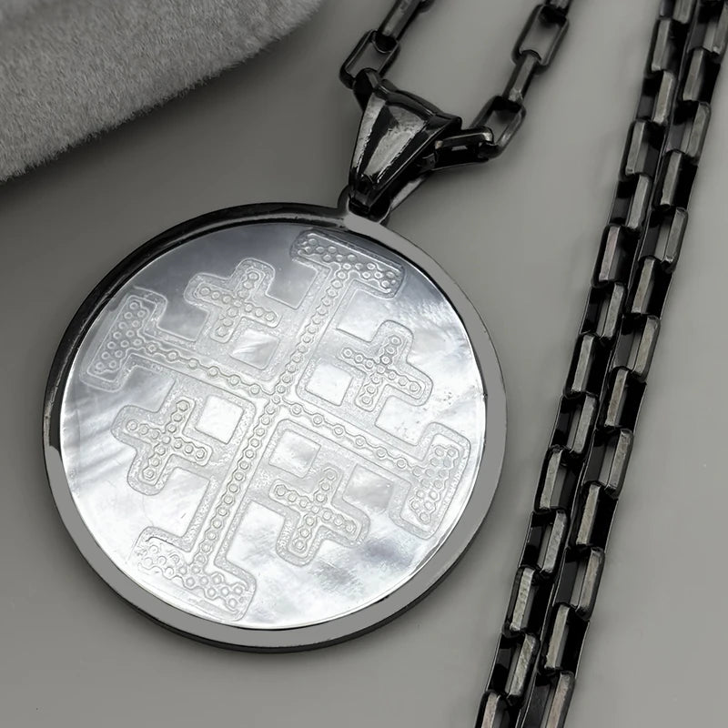 Cross Gold Pendant Natural Shell Christian Jerusalem