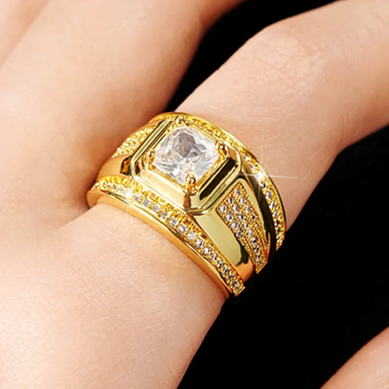 Iced Out Zirconia Cocktail Statement Ring — Gold