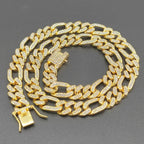 3:1 Figaro Link Chain Choker Necklace For Men Women 2tone Gold Silver Color Iced Out Rhinestones Miami Cuban Hip Hop