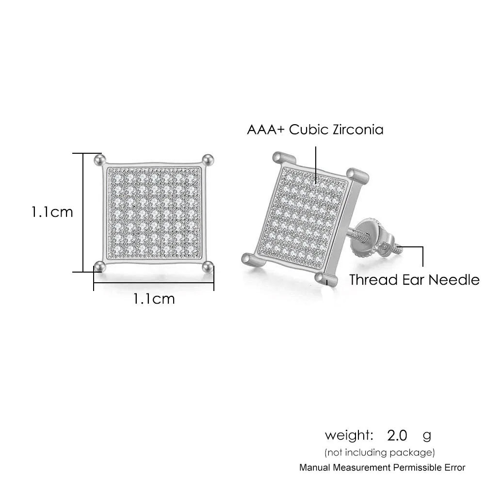 Iced Out Round Square Stud Earrings — Gold