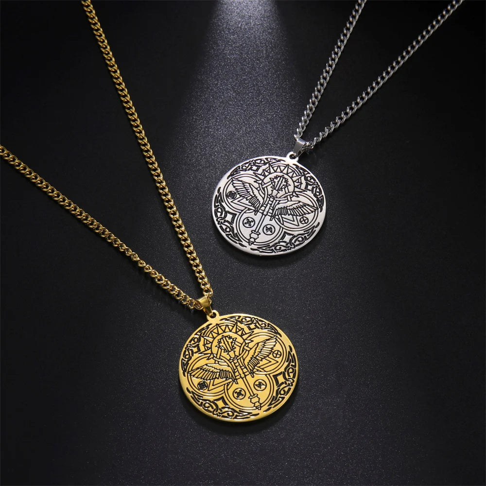 Archangel Raphael Winged Medallion Necklace — Stainless Steel