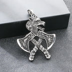 Stainless Steel Viking Axe Pendant Necklace for Men Vintage Norse Double Axe Wolf Head Amulet Necklaces Punk Gothic