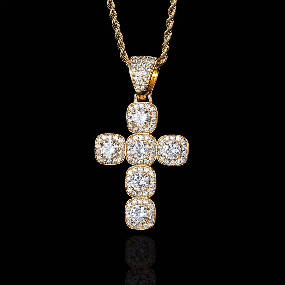 Iced Out Tennis Cross Pendant Necklace