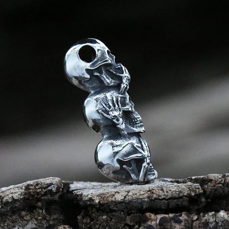Three Wise Skulls Pendant — Stainless Steel