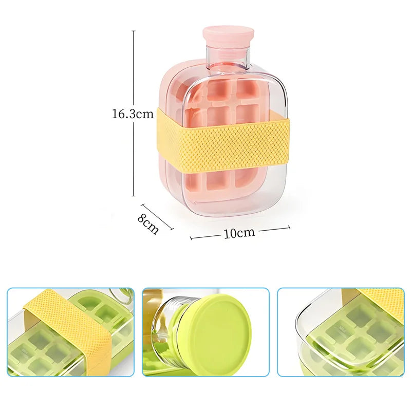 500ml 2in1 Ice Cube Tray with Water Bottle Press Type Portable Ice Maker High Capacity Ice Mold for Home Kitchen Summer