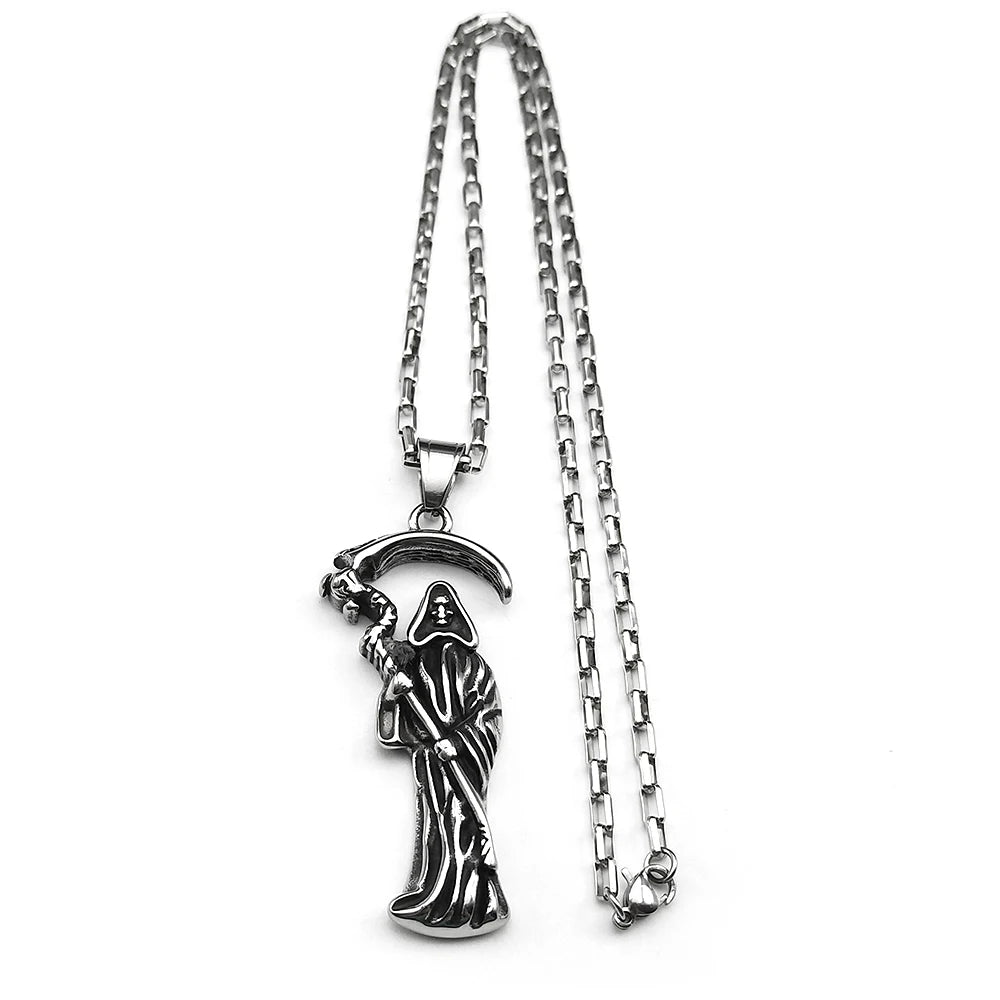 Grim Reaper Silver Chain Necklace — Stainless Steel