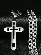 2025 Hip Hop Cross Stainless Steel Chain Necklace, Gold Long Pendant Necklace, Unisex